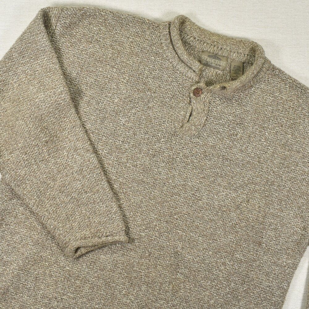 Structure Le Collezioni Sweater Chunky Wool Blend Henley Roll Neck Beige M VTG
